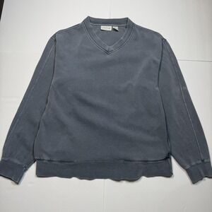 Orvis Sweatshirt Mens‎ Large Blue V Neck Pullover Knit Cotton Blend Pockets